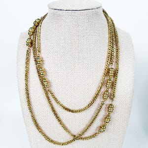 Vintage Monet Long Gold-Tone Curbed Chain Necklace Double beads