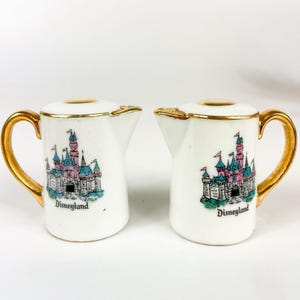 Walt Disney Productions Disneyland Castle Tinker Bell Teapot Salt & Pepper Shakers With Gold Accents