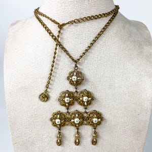 Lisner Modernist Necklace Gold Tone Dangle Triangle Chandelier Pendant Signed