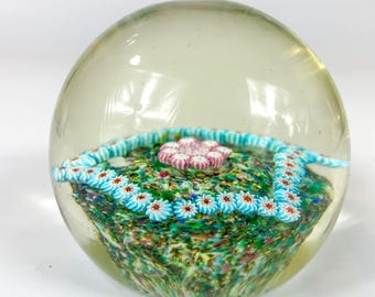 Murano Fratelli Toso Pink Blue Pastels Pentagon Millefiori Round Glass Paperweight