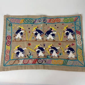 Vintage mexikanische bestickte Volkskunst Geschichte rechteckiger Kissenbezug