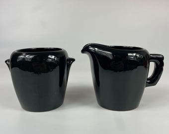 Frankoma Pottery Black Onyx Open Sugar and Creamer Set 5BD 5BA