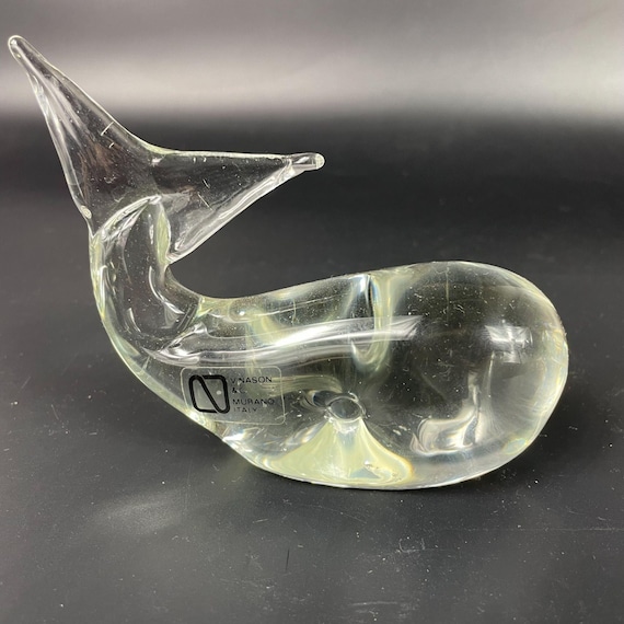Murano Glass Whale Figurine V. Nason & C. Italy Handcrafted Clear