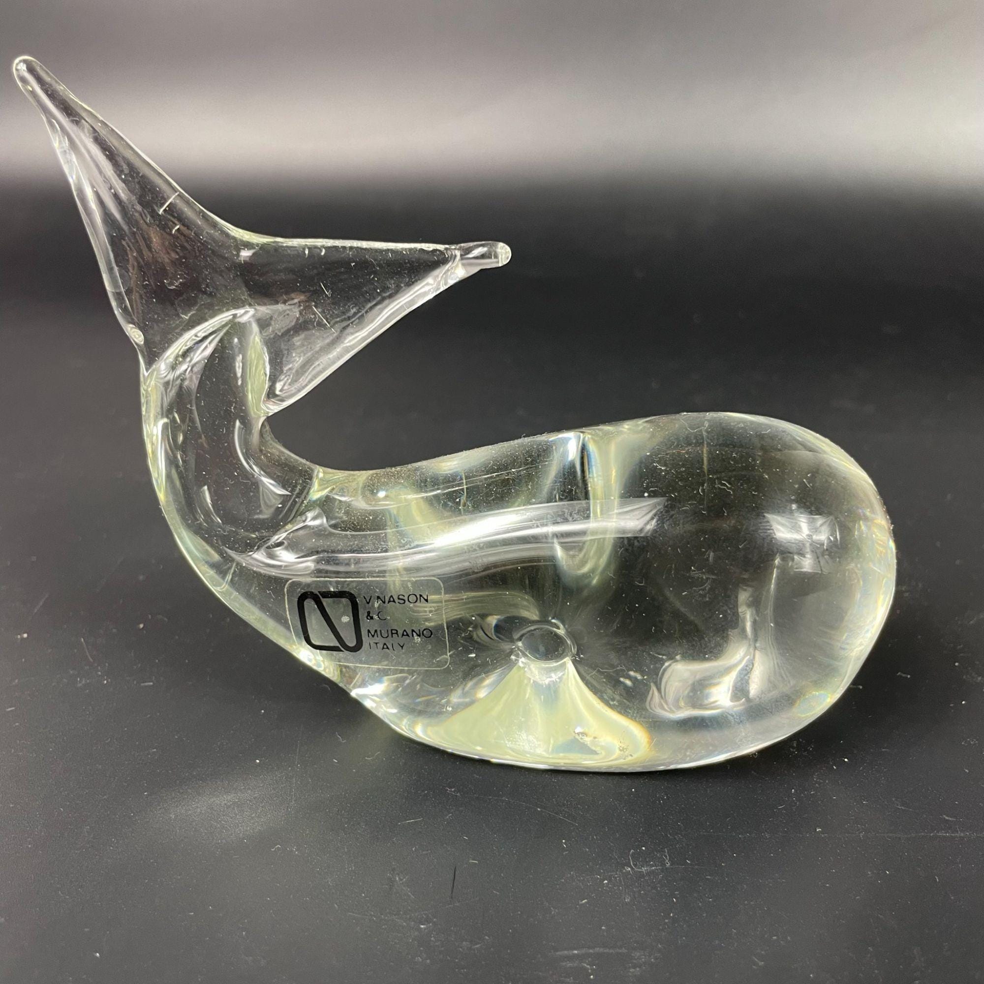 ムラーノガラス V.Nason & C Murano Italy V Nason Clear Glass Dolphin Figurine Original Sticker