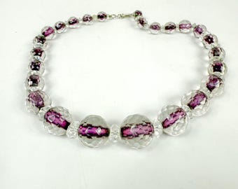 Collar de cuentas de cristal checo morado tallado y facetado en degradado