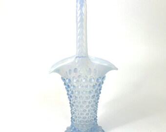 Duncan Miller Blue Opalescent Hobnail Basket