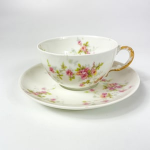 Theodore Haviland Limoges France  Porcelain Roses Tea Cup and Saucer
