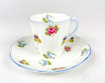 Set di tazze e piattini Shelley Fine Bone China Demitasse Rose Pansy Forget Me Not