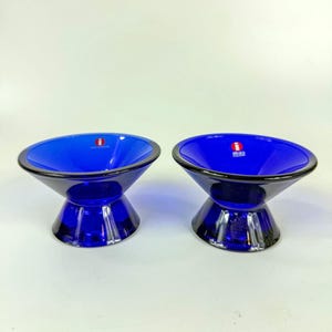 Iittala Kartio Glass Candle Holders Cobalt Blue Kaj Franck Finland MCM