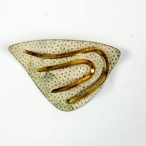 Mid Century Modern Brutalist Gold Tone Textured Brooch With Abstract Design
