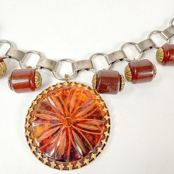 Turtle Shell Bakelite Beaded Silver Tone Chain Be… - image 2