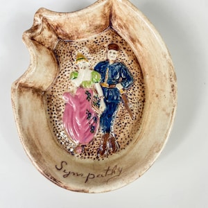 Risque Vintage Ceramic Ashtray Naughty Soldier Design Two Sided Sympathy Adult Humor Collectible