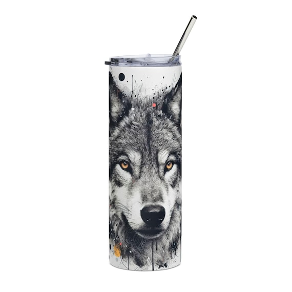 Watercolor Wolf Portrait Stainless Steel Tumbler | 20oz Travel Cup