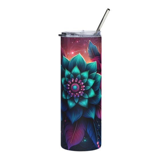 Teal Magenta Floral Mandala Stainless Steel Tumbler | 20oz