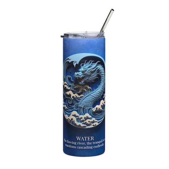 Water Dragon art Stainless Steel Tumbler | 20oz blue wave dragon