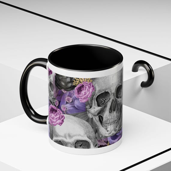Skull and Purple Roses Mug | Accent Coffee Mug 11oz 15oz