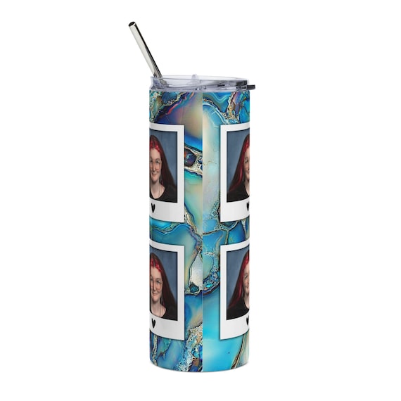 Personalized Name Blue Agate Photo Collage Tumbler | 20oz Stainless Steel