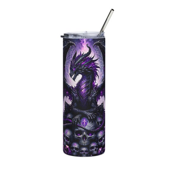 Purple Dragon Skull Tumbler | 20oz Stainless Steel Travel Cup