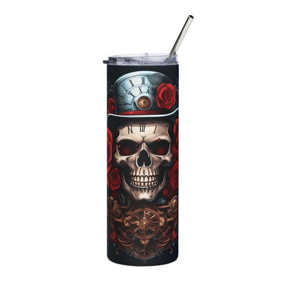 Skull with Top Hat and Roses Tumbler | 20oz Stainless Steel