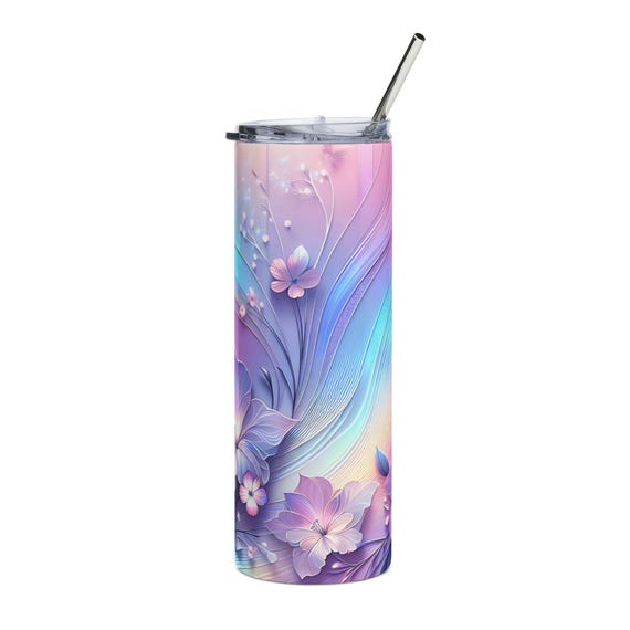 Pastel Floral Butterfly Tumbler | 20oz Stainless Steel Travel Cup