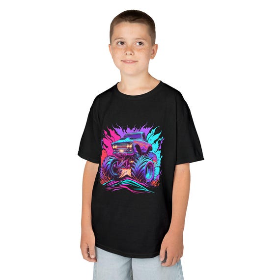 Neon Monster Truck Kids T-Shirt | Colorful Off-Road Truck Graphic