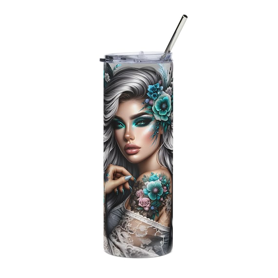 Teal Floral Portrait Tumbler 20oz