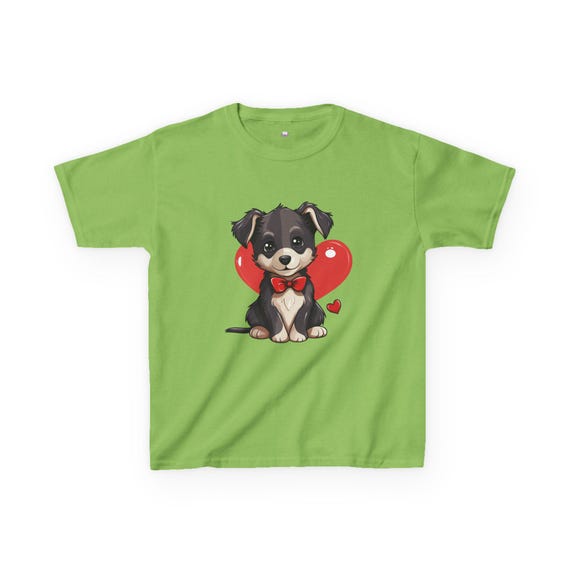 Cute Puppy with Heart Kids Tee | Dog Bow Tie Valentine Shirt
