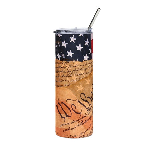 We the People Constitution Flag Stainless Steel Tumbler 20oz | American Patriotic Travel Cup