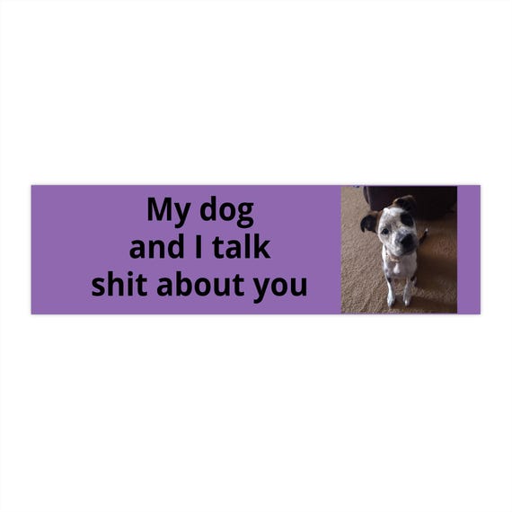 My dog and I talk shit about you Bumper Sticker | Funny Dog Photo Sticker