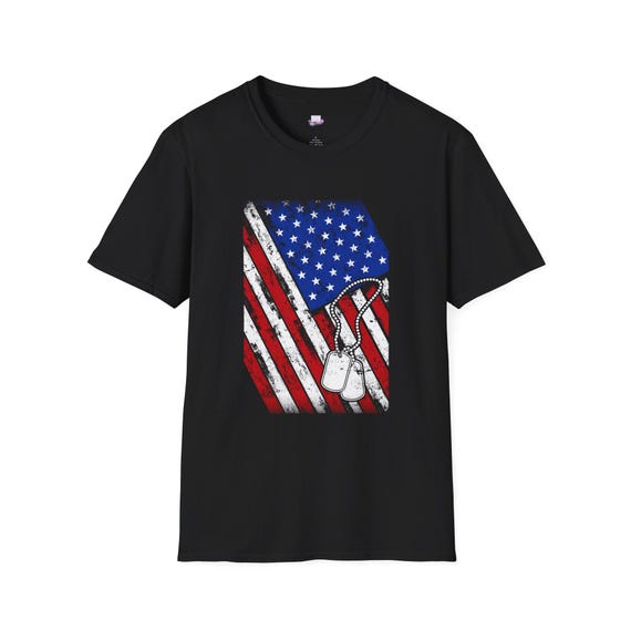 American Flag Dog Tags T-Shirt | Patriotic Military Veteran Tee
