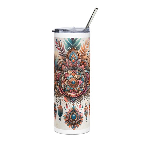 Boho Mandala Feather Dreamcatcher Tumbler | 20oz Stainless Steel