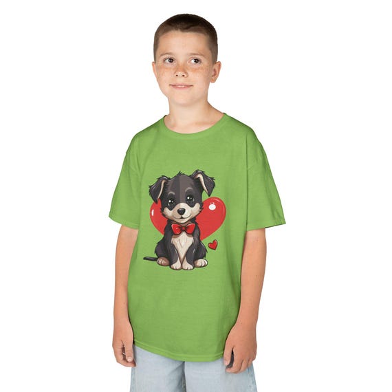Cute Puppy with Heart Kids Tee | Dog Bow Tie Valentine Shirt