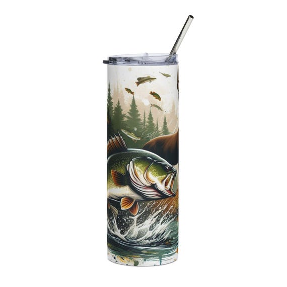 Bass Fish Illustration Tumbler | 20oz Stainless Steel Fishing Travel Cup