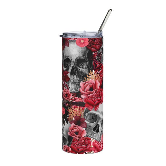 Skull and Red Roses Tumbler | Stainless Steel 20oz