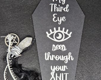 Witchy Coffin Bookmark: Crystal Pendant, Pentagram Charm, Gothic Occult Accessories