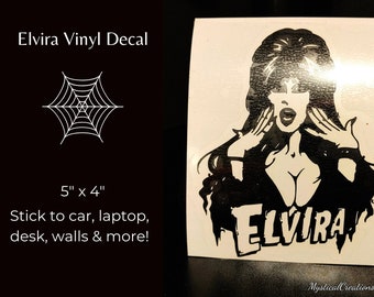 Elvira Vinyl Decal Sticker - Car, Water Bottle, Laptop, Wall Sticker - Spooky Sticker - Creepy, Gothic Women, Halloween Decal