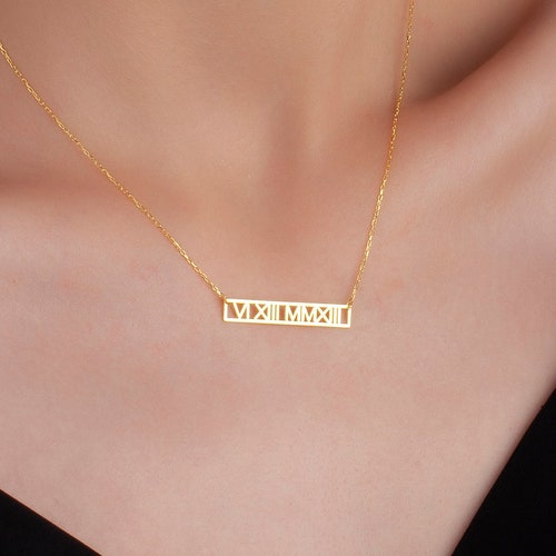 Roman Numerals Necklace Custom Date Necklace Personalized Etsy