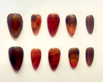 Brown marble nail press on set | lenenails
