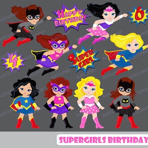 Großes Supergirl Bundle Superhelden Clipart, Supergirls png, Superheld Geburtstag, , Superheld Mädchen, Supermädchen Einladung, Sublimationsdesign.