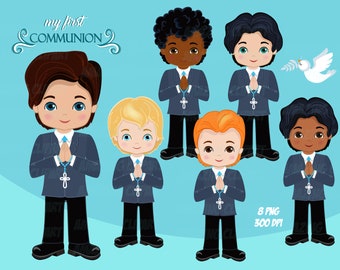 First Communion Clipart for Boys. Communion PNG.  Holy Communion Religious Illustrations. Instant Download - PNG Files