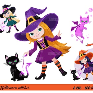 Witches Clipart, Magical Transformation, Witchcraft in Action, Halloween Clipart, Cute Witch Clipart, Instant Download, PNG file - 300 dpi