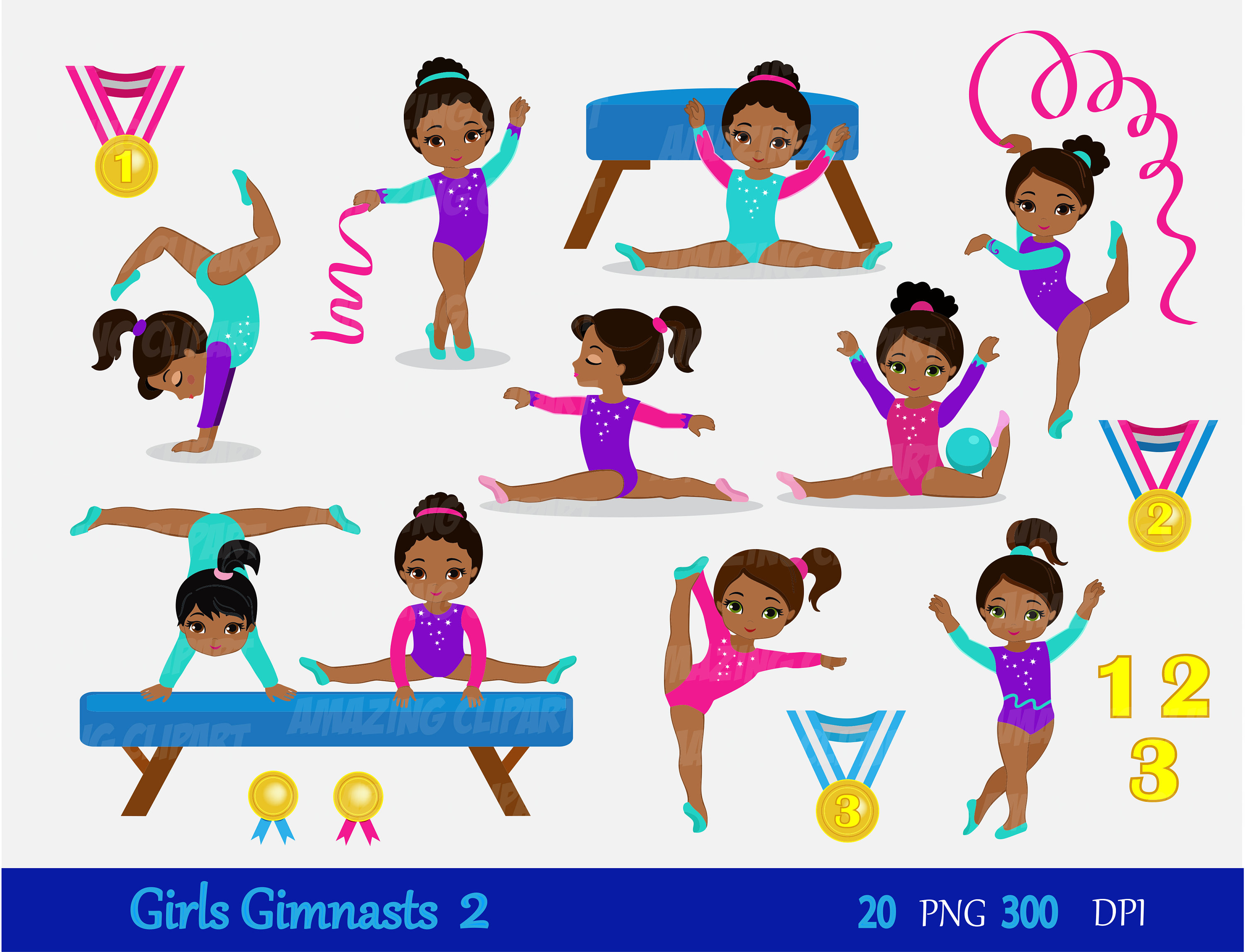Gymnastique Clipart. Gymnastes filles. Cute Girl Sport Kid Etsy France