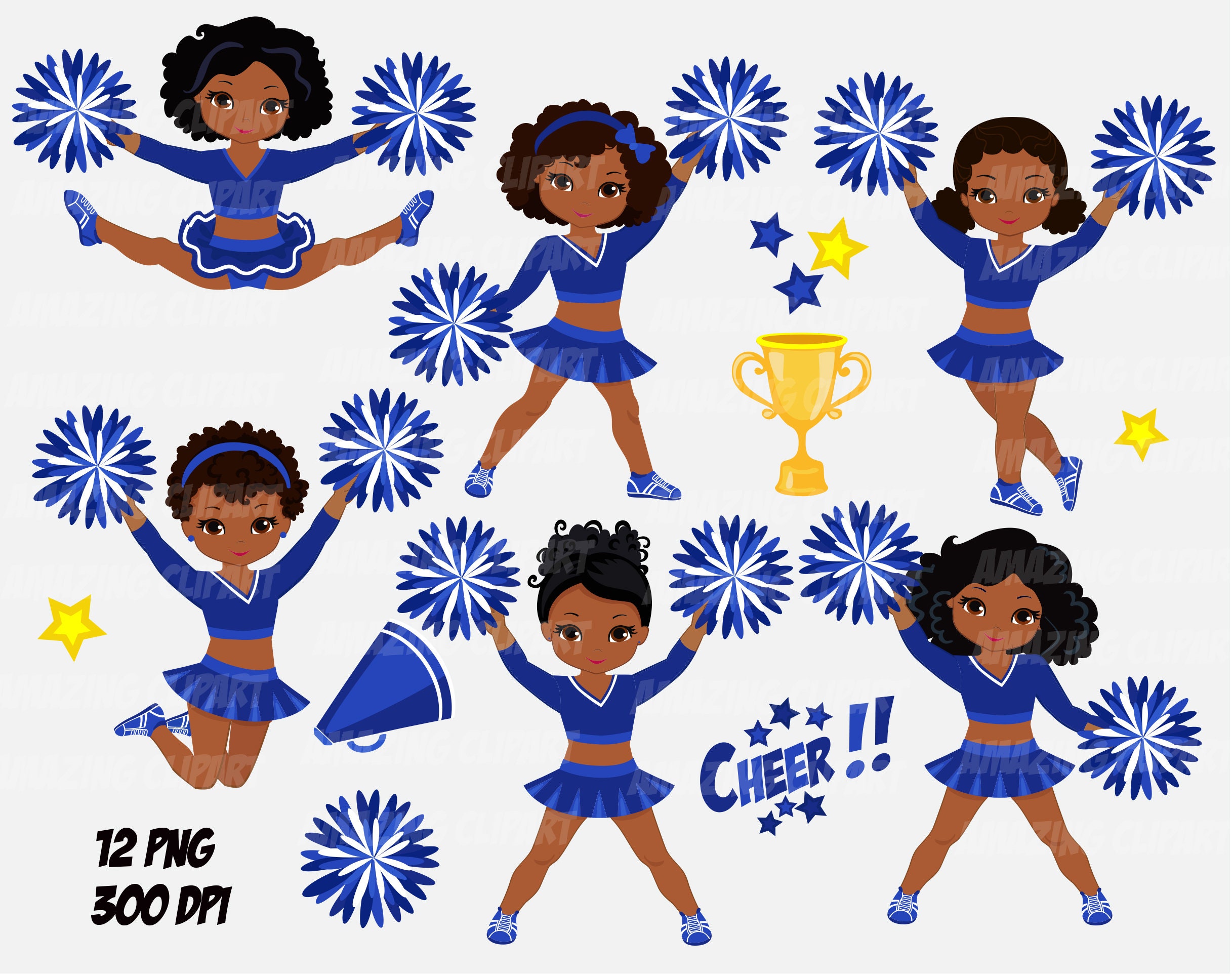 Blue White Cheerleader Clipart Pom Pom Sport Black | Etsy Australia