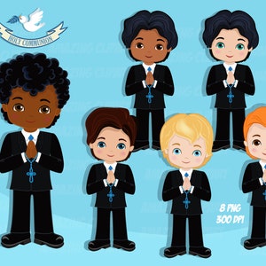 Clipart de primeira comunhão para meninos. Comunhão PNG. Ilustrações religiosas da Sagrada Comunhão. Download instantâneo - arquivos PNG