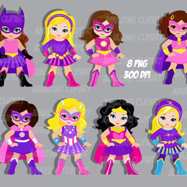 Superheroes Clipart, Supergirls png, superhero birthday, supergirl bundle, super hero girls, supergirls invitation, sublimation design.