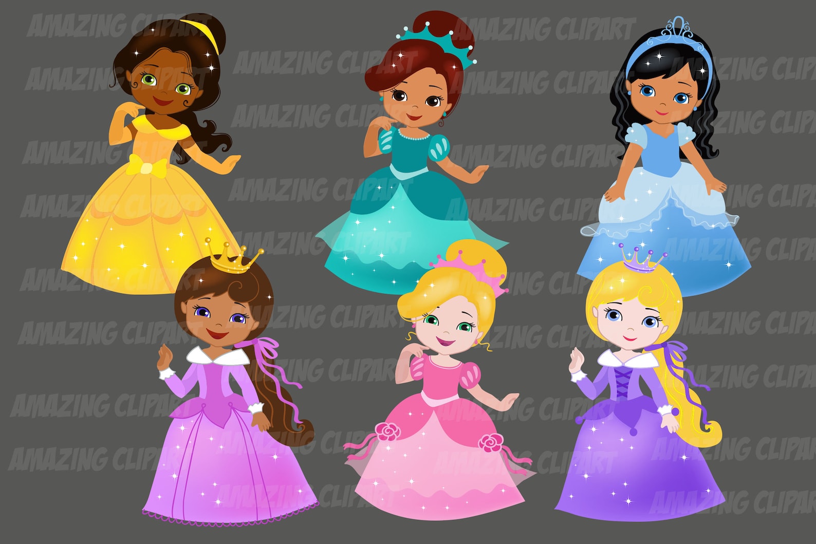 BUNDLE Cute Princess Clipart - Princesses. Fairy Tale Princess Clipart ...