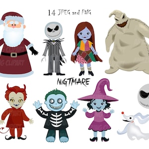Clipart Noël cauchemar, Clipart numérique, Halloween cauchemar, téléchargement immédiat des cliparts squelette, fichier PNG - 300 dpi.