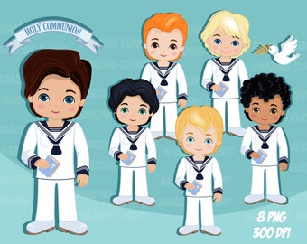 First Communion Clipart for Boys. Spanish Communion, Sailor First Communion, Communion PNG.  Holy Communion Religious Illustrations.