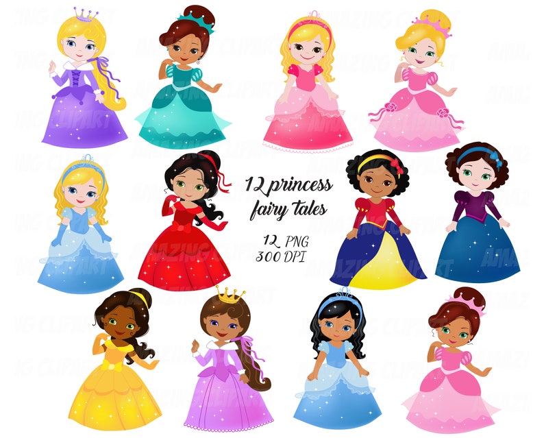 BUNDLE Cute Princess Clipart Princesses. Fairy Tale Princess | Etsy