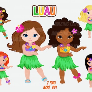 Luau Party Digital Clipart, Aloha Clipart, Hawaiian Hula Girls, Hawaii Clipart, Hawaii Characters, Beach party Clipart.